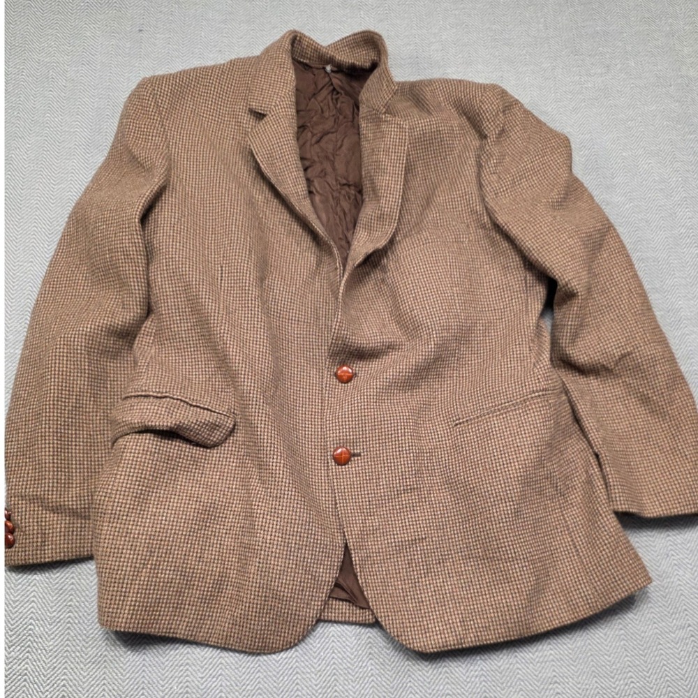 Sears Roebuck and Co Vintage Brown‎ Houndstooth Blazer Sport Coat Romania 44R
